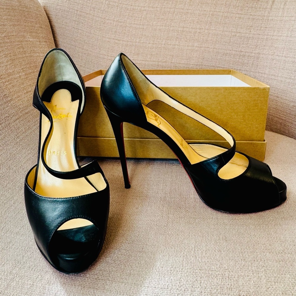 💋 Christian Louboutin Catchy Two 120 Kid Black Leather Heels – Size 38